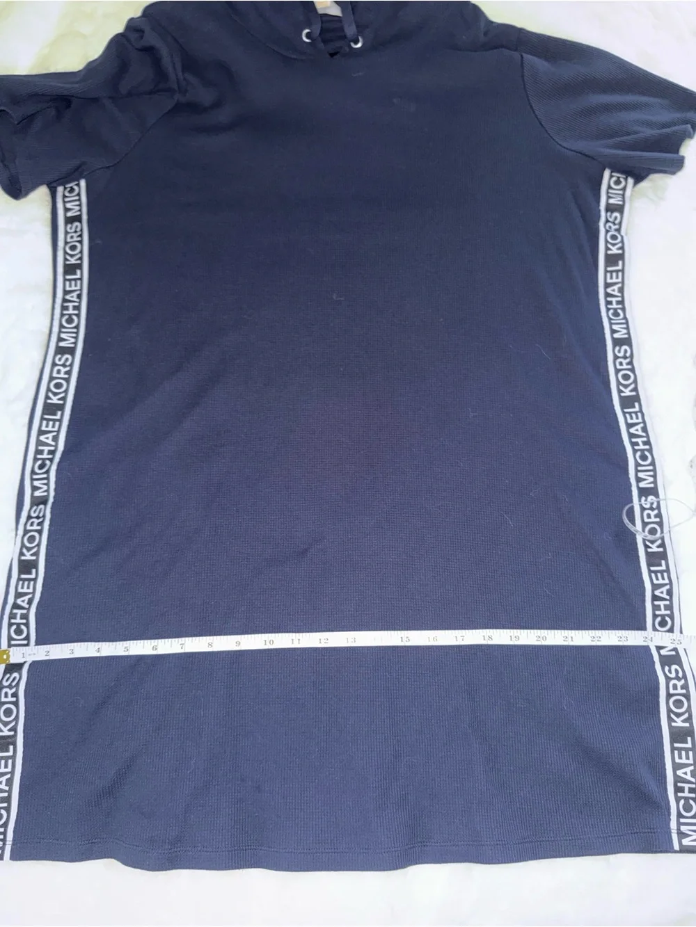 Michael Kors Logo Tape Hooded Tunic Top Midnight Blue 2X NWT